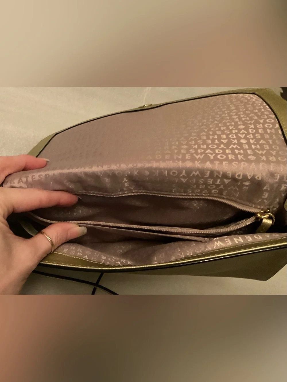 Kate Spade New York Metallic Champagne Gold Saffiano Leather Crossbody Bag